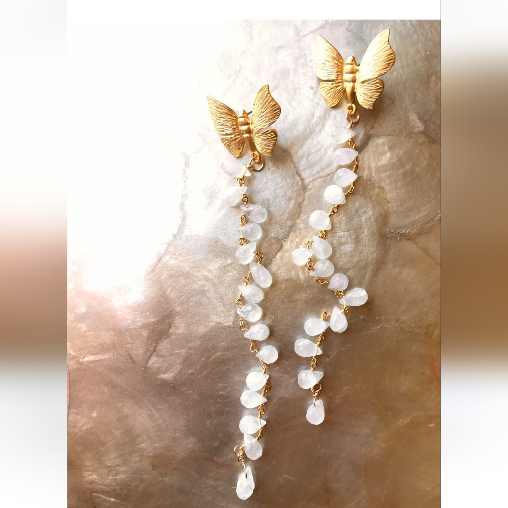 Sophia C Somewhere Over The Rainbow Butterfly Aquamarine Earrings Goldplated 6"